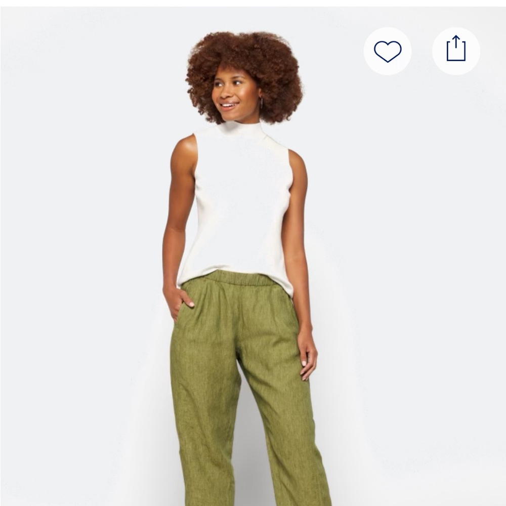 Eileen Fisher Green Stretch Crepe Pleated Lantern Pant
